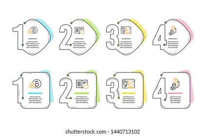 Love book, Refresh bitcoin and Seo strategy icons simple set. 3d chart sign. Customer feedback, Update cryptocurrency, Chess knight. Presentation column. Technology set. Infographic timeline. Vector