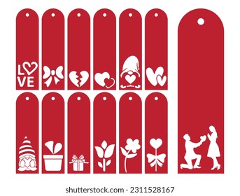 Love bookmark. Template for interior design, invitations, etc. Vector illustration. Sticker set. Pattern for the laser cut, serigraphy, plotter and screen printing.