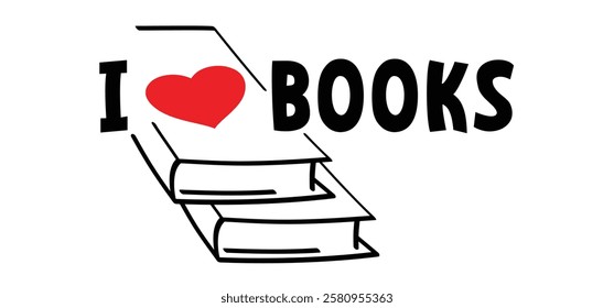 I love books, Book lovers. Open book and pages with lover and heart. Education concept. Line drawing. Opened books sign. Book store logo. Concept of love of reading