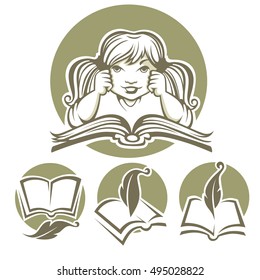 I love books, literature, reading and poetry, vector collection of symbols, logo  and icons


