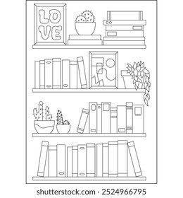 love bookshelf minimal style coloring book page for kids and adults creative coloring mindful relaxation activity