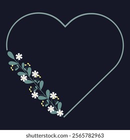 Love Border Frame With Green Leaves And Yellow White Flowers