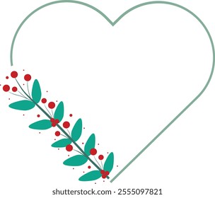 Love Border Frame With Red Cherry And Green Leaves