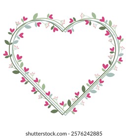 Love Border Wreath Frame With Pink Flowers Decoration