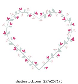 Love Borders Frame With Pink Love Flowers And Green Leaves