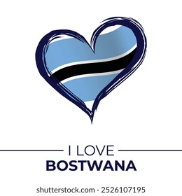 Eu amo Botswana com Flag in Heart. Reino Unido amor Emblem isolado no fundo branco. Vetor, Ilustração, Isolado, Amor, Plano de Fundo.