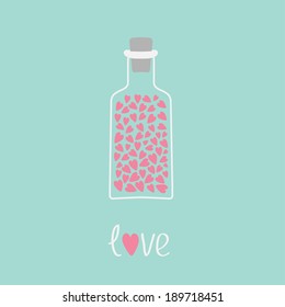 Love bottle with hearts inside. Pink and blue.  Love Card. Vector illustration