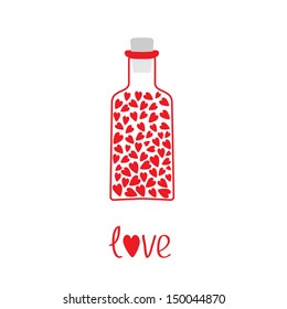Love bottle with hearts inside. Vector illustration. Card