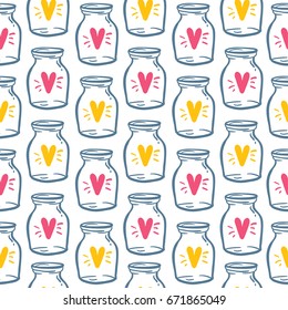 Love bottle jar with pink hearts inside card