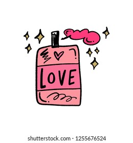 Love Bottle Spray Doodle Art. Good For T-shirts. Postcards And Stickers. Vector Illustration.