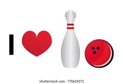 I Love Bowling Vector Icon