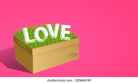 Love in the box with green grass