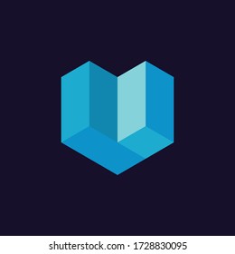 love and box logo concept using blue color. for mobile application or web logo design. 3d logo