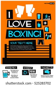 I Love Boxing (Flat Style Vector Illustration Sport Quote Poster Design) Event Invitation with Venue and Time Details