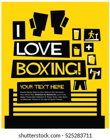 I Love Boxing (Flat Style Vector Illustration Sport Quote Poster Design) with Text Box