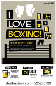 I Love Boxing (Flat Style Vector Illustration Sport Quote Poster Design) Event Invitation with Venue and Time Details