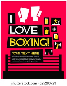 I Love Boxing (Flat Style Vector Illustration Sport Quote Poster Design) with Text Box