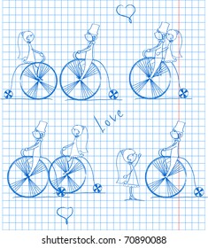 love boy and girl ride a bicycle, a vector