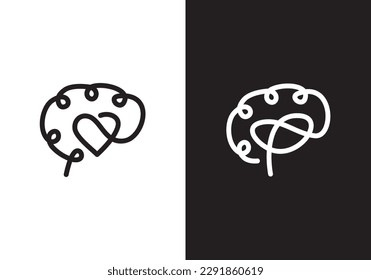 love brain logo design, Human brain icon innovation intelligence vector illustration.