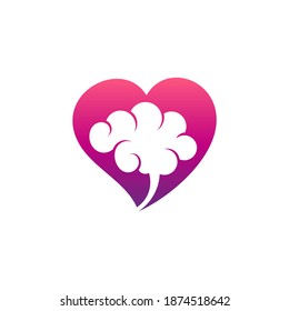 Love brain logo. Heart and brain flat logo design template