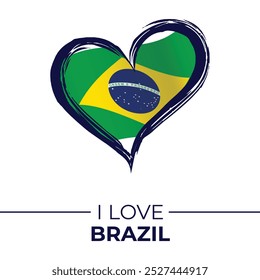 I Love Brazil Banner with Flag in Heart. Brazil love Emblem Isolated on White Background. Vector, Illustration, Isolated, Love, Background.