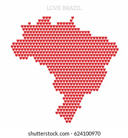 Love Brazil. Country map made up of heart icons.