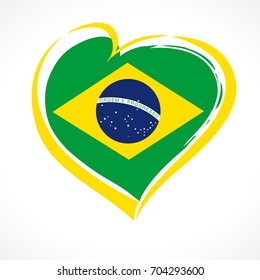 Love Brazil Emblem Colored. Independence Day Of Brazil Vector Background Yellow Heart On National Flag Colors