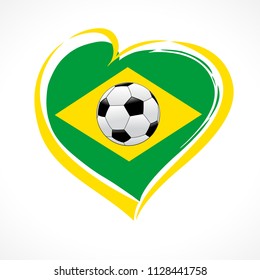 Love Brazil emblem with heart in national flag color and soccer ball. Brazilian national    soccer tournament competition banner. Football world championship of the competition 2018