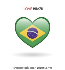 Love Brazil symbol. Flag Heart Glossy icon on a white background isolated vector illustration eps10