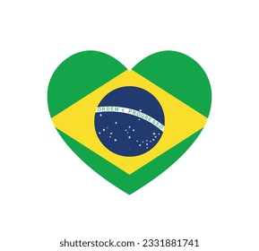 love Brazil symbol, heart shape brazilian flag icon, bandeira do Brasil vector illustration