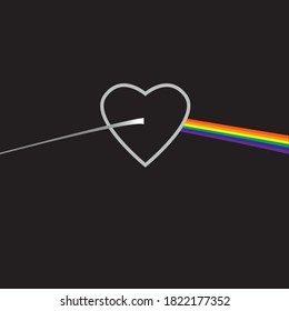 Love breaks light into spectral colors.
because the love of life becomes more colorful.
unique heart logo.
refraction of light.