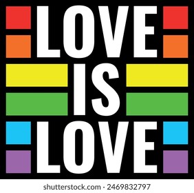 Love is love bright lgbt rainbow sticker, banner, postcard