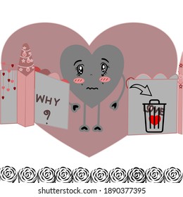 Love broken heart, gray haert vector ,gray heart background for Valentine's Day, sad day,gray haert cry. 