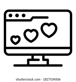 Icono del navegador de amor. Icono del vector del navegador de amor de contorno para diseño web aislado en fondo blanco