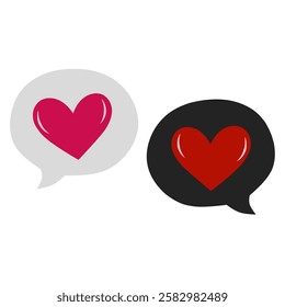 Love bubble chat with pink and red hearts isolated on white. 