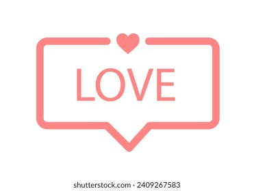 Love bubble icon. Flat, red, heart icon, love speech bubble. Vector icon
