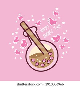 Love of Bubble tea flavors cup design collection, Pearl milk tea, Yummy drinks, Taiwan milk, Boba Bubble Milk Tea, Vector Illustration