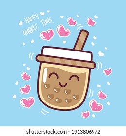 Love of Bubble tea flavors cup design collection, Pearl milk tea, Yummy drinks, Taiwan milk, Boba Bubble Milk Tea, Vector Illustration