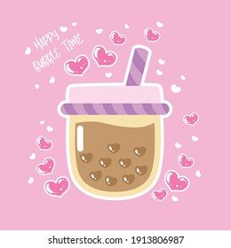 Love of Bubble tea flavors cup design collection, Pearl milk tea, Yummy drinks, Taiwan milk, Boba Bubble Milk Tea, Vector Illustration