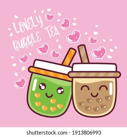 Love of Bubble tea flavors cup design collection, Pearl milk tea, Yummy drinks, Taiwan milk, Boba Bubble Milk Tea, Vector Illustration