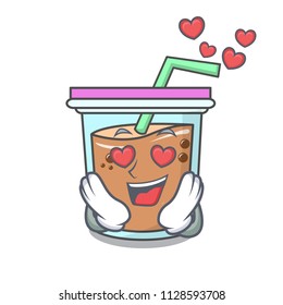 In love bubble tea mascot cartoon