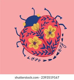 Love bug and flowers illustration. Girl child tshirt pattern design. T shirt print trendy. young girl and more