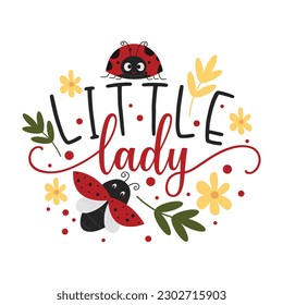 Love Bug Inspirational Lettering Quotes With Lady Bug Illustration For Valentine's Day Design Elements. 