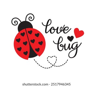 Amor Bug. Este Love Bug es perfecto para usar en tus proyectos de San Valentín. Insecto rojo lindo aislado en el fondo blanco.