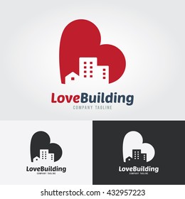 Love Building Logo Template. City with heart icon design concept. Logo for real estate. Business visual identity. Houses and skyscrapers icon.