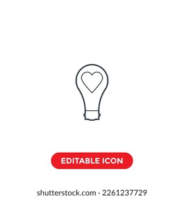 icono de trazo editable de la bombilla de amor, icono especial de San Valentín