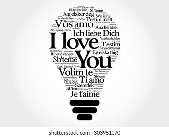 Love bulb with words "I love you" in all languages of the world, word cloud
