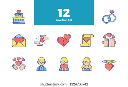 Love Bundle Set Flat Icon Illustration with Stroke