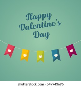 Love buntings flags. Happy Valentine's Day banner in flat style.