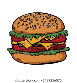 I love Burger hand drawn colorful vector illustration